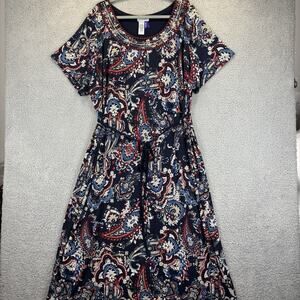 Catherines Maxi Dress 3XWP Boho Paisley Floral Embellished Stretch Belted Career